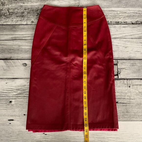 Vintage 90s Originaux Par Pablo Red Leather Pencil Midi Skirt - Picture 12 of 12